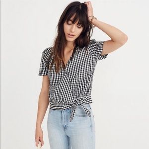 Madewell black and white gingham wrap top